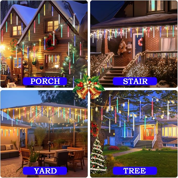 Meteor Shower Lights, Christmas Lights, 20 Inch 10 Tube 540 LED Rain Falling Icicle Cascading Lights for Xmas Tree Halloween Patio Garden Roof Eaves Decoration