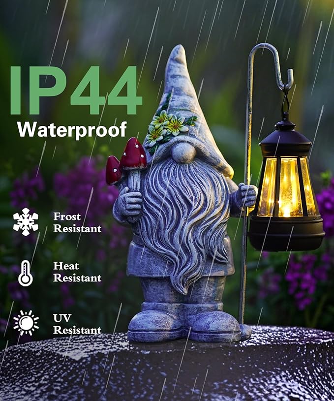 Solar Gnome Statue for Outdoor Decor: Outside Garden Sculpture for Yard Lawn Balcony Patio Porch- Birthday Gifts for Mom Women Grandma