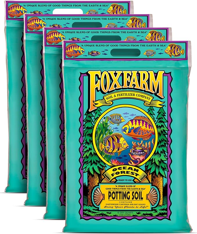 FoxFarm Ocean Forest Potting Soil, 12qt – Light, Aerated Texture, Designed for All Container Plants – pH Adjusted for Optimal Nutrient Uptake, Effectively Retains Moisture (12 Quart (4 Pack))