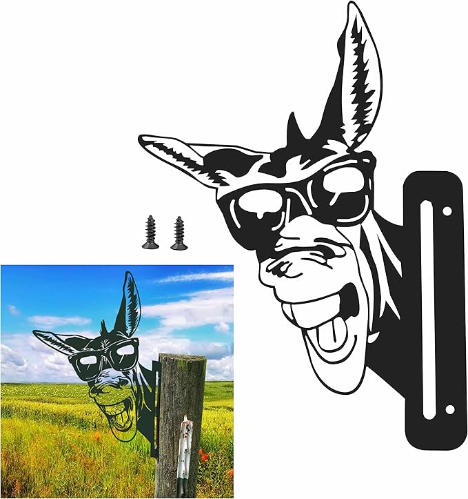 Peeping Donkey Metal Art Farm Garden Decor Garden Fence Decoration Outdoor Decoration for Farmhouse,Yard,Lawn
