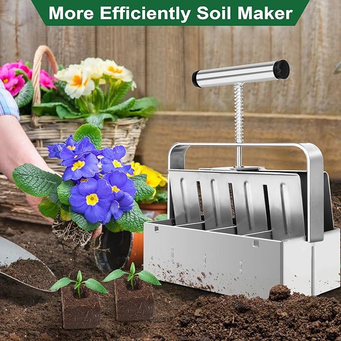 Soil Blocker, 8 Cell 2 Inch Soil Block Maker for Seed Starting, Soil Blocking Tool for Grow Seedling with Comfortable Handle, Using for Garden Seed Starter Tray, Indoor and Outdoor Plants, Greenhouses