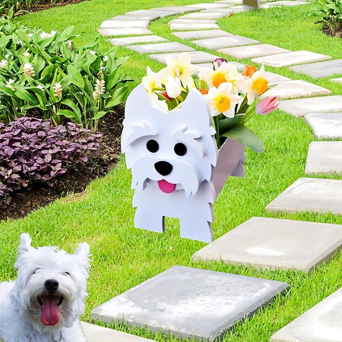 West Highland White Dog Planter Plant Pots,Cute Garden Dog Flower Planter,Dog Planters Birthday Gifts for Women,Office,Indoor/Outdoor Decor（9.45 * 5.75 * 12.2in）