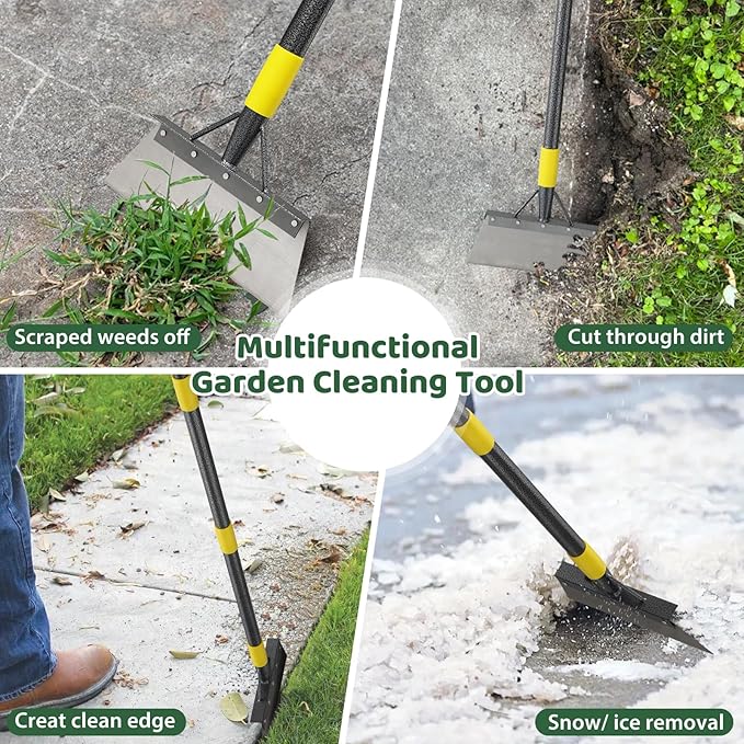Garden Flat Shovel, Ice Scraper, Snow Shovel, 60 Inch Multifunctional Garden Cleaning Shovel, Heavy Duty Floor Scraper Long Handle,Metal Weeding Scraper for Lawn Edging, Snow Ice Removal