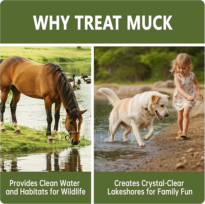 Muck Reducer - 15LB Natural Sludge Solution Tablets for Ponds & Lakes, Away Muck & Odor Control, Safe for Aquatic Life, Wildlife & Recreation, Treats Up to 90,000 Sq Ft