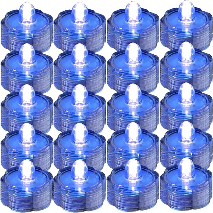 Bright LED Floral Tea Light Vase Submersible Lights for Party Wedding (Blue, 20 Pack)