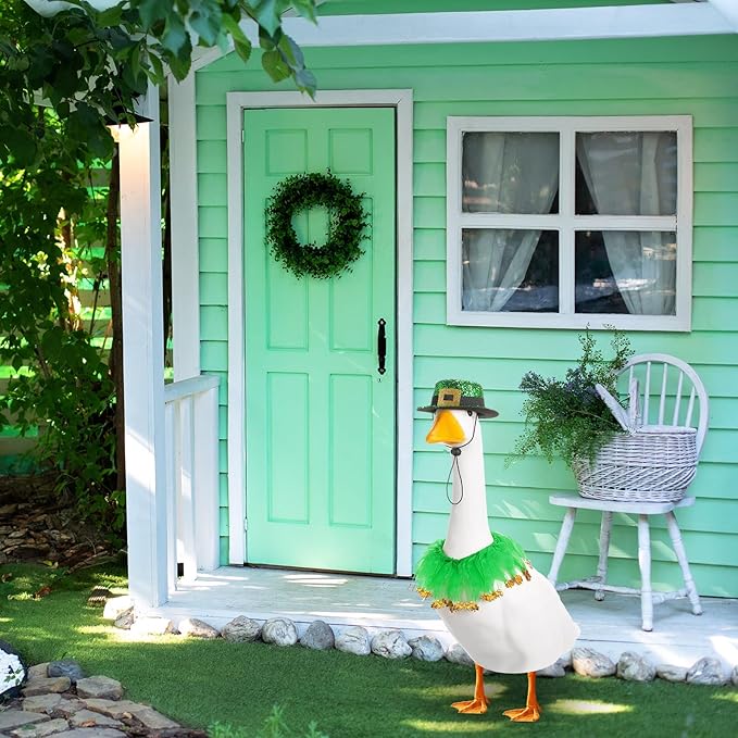 St. Patrick's Day Porch Goose Outfit 23"/ 17'' Statue Tuxedo Bandana Top Hat Cloth for Goose Lawn Decoration(Collar)