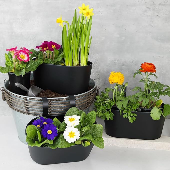 Beautiful Hanging Flower Pots for Outside Railing Or Fence - Stylish Set of 3 Outdoor Planters For Any Balcony, Porch or Deck - Window Planter Boxes Are Perfect to Grow Fresh Herbs & Flowers at Home