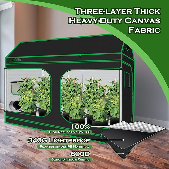 96"x48"x72" Roof Cube Grow Tent Plant Grow Tent, Indoor Growing Tent with Observation Windows, Lightproof Roof Cube Tent with Floor Tray, Mylar Hydroponic Tent for Plant Growth