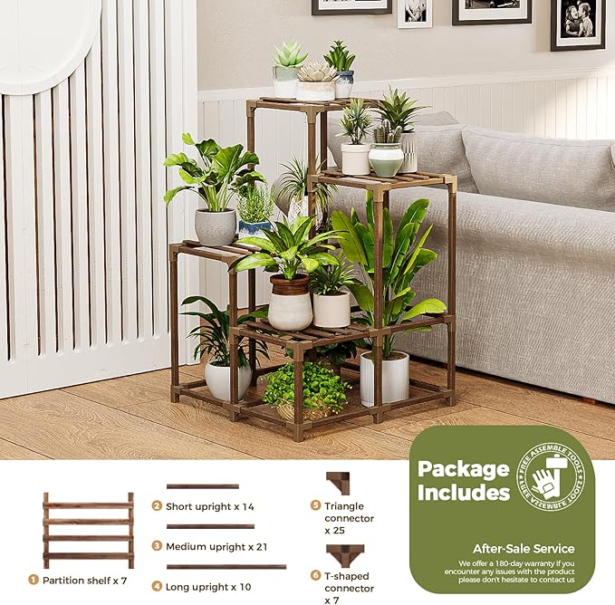 Bamworld Corner Plant Stand Indoor Outdoor Plant Shelf Small Plant Table for Multiple Plants Wooden Plant Holder for Garden Patio Lawn Window Plants Gift