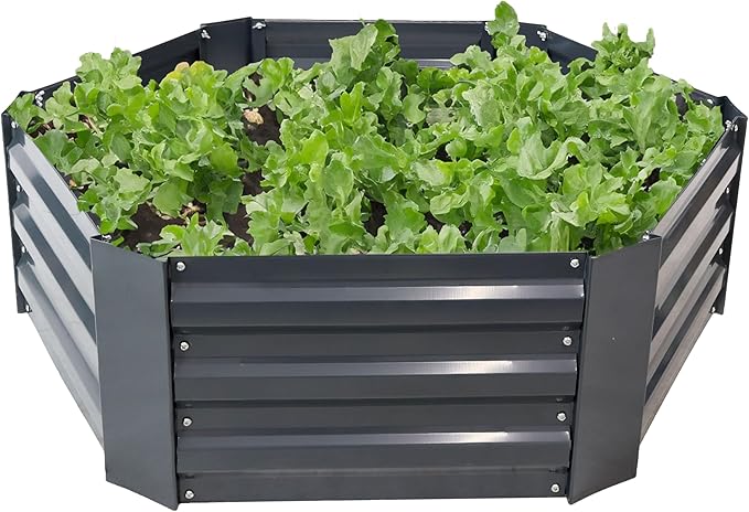 Sunnydaze 11.75" H Raised Metal Garden Bed - Galvanized Raised Garden Bed Outdoor for Vegetables and Flowers - Dark Gray - Hexagon