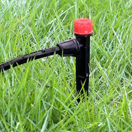 50 Pieces Drip Irrigation Emitters, Adjustable 360 Degree Drip Stream Emitters on 5" with Stake for 1/4" Drip Irrigation Tubing Irrigation 8 Hole Stream Drippers for Garden Watering System