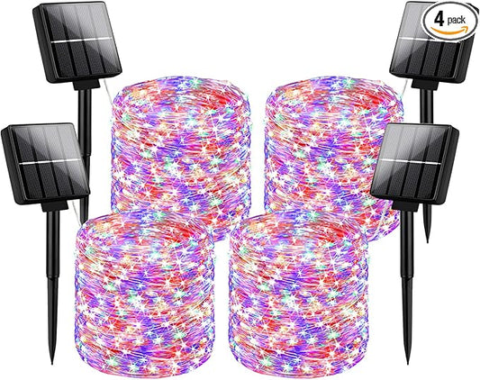 Brightever 4-Pack Solar Outdoor String Lights 288FT, Each 72FT 200 LED Solar Powered Multicolored Fairy Lights Waterproof, 8 Modes RGB Twinkle Lights for Christmas, Halloween Decorations