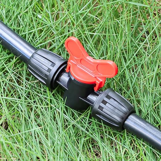 12 Pack Drip Irrigation Shut Off Valve Fittings for 1/2 Inch Drip Tubing(1/2" ID x 0.65" OD), Anti-drop Barbed 1/2'' Drip Line Ball Valve Connectors with Lock Nut for Garden Irrigation System