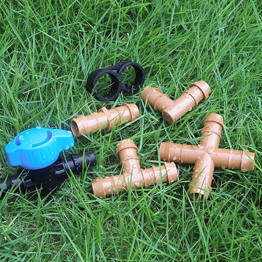 37 Pieces Drip Irrigation Fittings Kit for 1/2 Inch Tubing, Drip Irrigation Parts for Drip Sprinkler System - 12 Couplings, 9 Tees, 6 Elbows, 6 Plugs, 2 Crosses, 2 Valves Drip Line Connectors