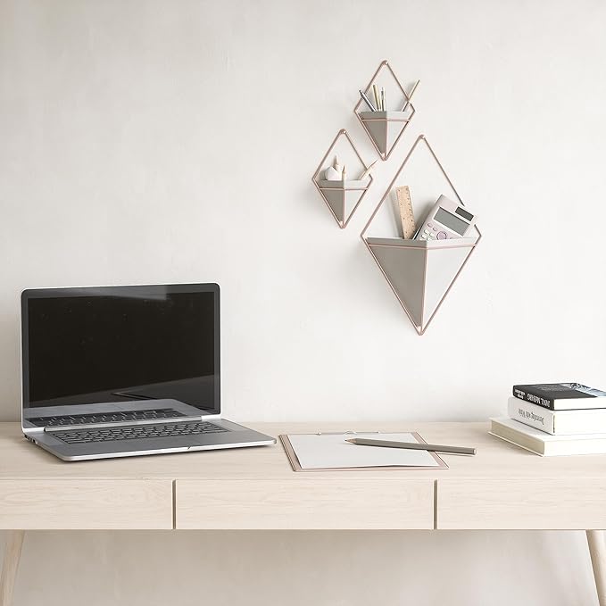 Umbra Trigg Hanging Planter Vase & Geometric Wall Decor Containers-for Succulents, Air, Mini Cactus, Faux Plants and More, Large, Concrete/Copper (Pack of 4)