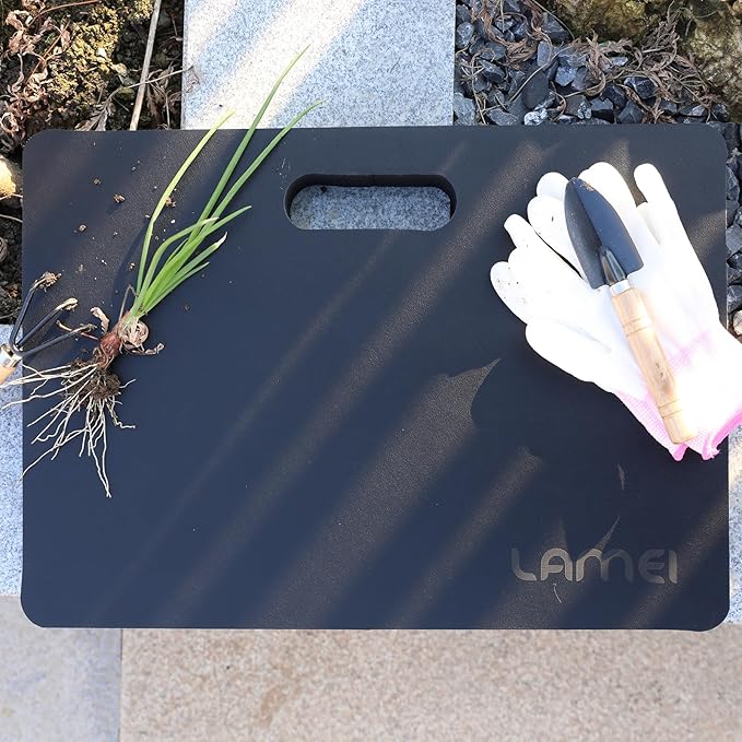 Thick Garden Kneeling Pad, with Waterproof Leather Surface, Non-Slip High Density POE, High Resilience, Lightweight, Double-Sided Use Cushion for Gardening, Yoga, Housework (Black)