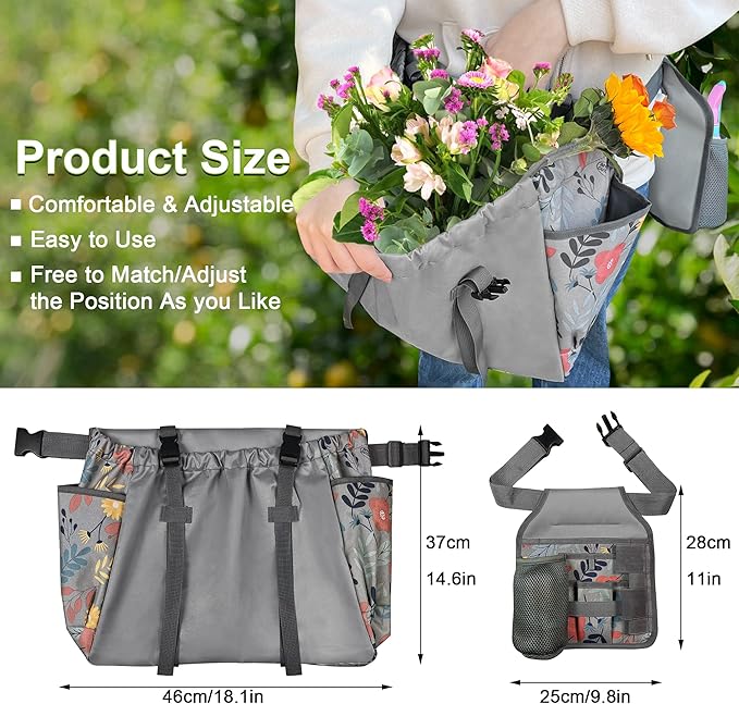 Gardening Apron Garden Tool Belt Set - Garden Apron W/Pockets Gardening Tool Pouch Garden Tool Organizer Belt (Grey)