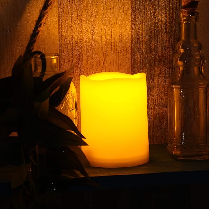 CANDLE CHOICE Waterproof Outdoor Battery Operated Flameless Candles with Remote Timer Plastic Flickering Fake Electric LED Pillars for Lantern Garden Wedding Christmas Decorations 3x4 Inches 3 PCS