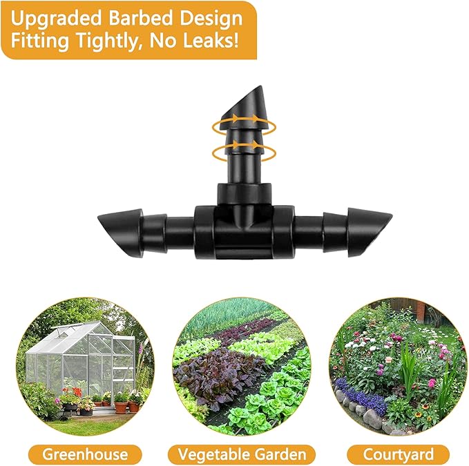 50 Pieces Drip Irrigation Fittings, 1/4 Inch Barbed Tee Fittings, Barbed Connectors for 1/4 Inch Irrigation Tubing for Drip Sprinkler Garden Lawn System