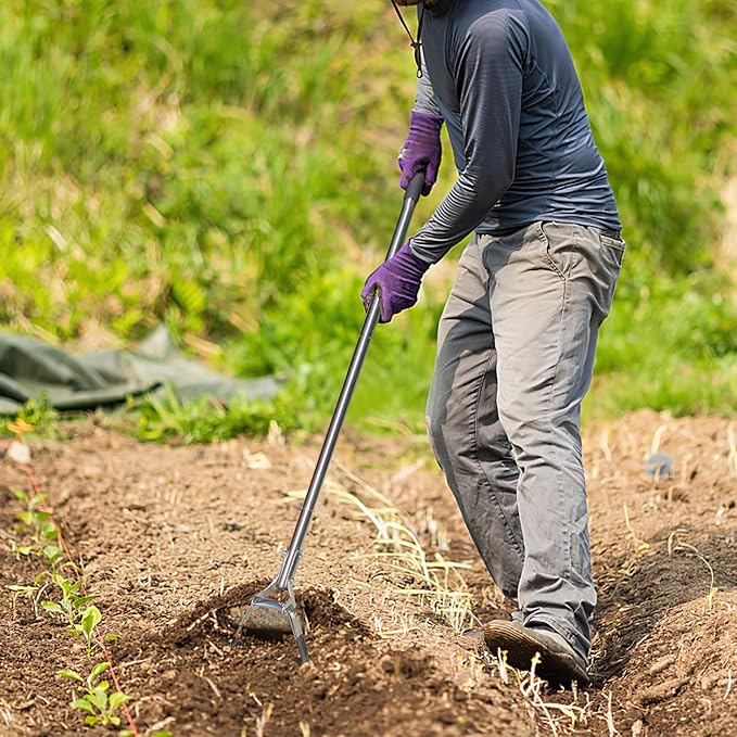 Garden Hoe for Weeding Long Handle Hula Hoe Stirrup Hoe Garden Tool Stainless Steel Poles Adjustable Long Handle Weeding Hoe, 55.9 INCH