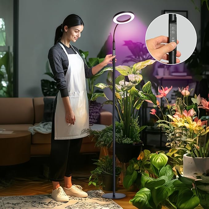 60" Grow Light for Indoor Plants, Upgrade Controller Red Blue White Full Spectrum 95 LED beads Plant Light with Stand,Floor Grow Lamp with Timer 3/9/12H,Dimmable Halo Growth Lamp for Plants