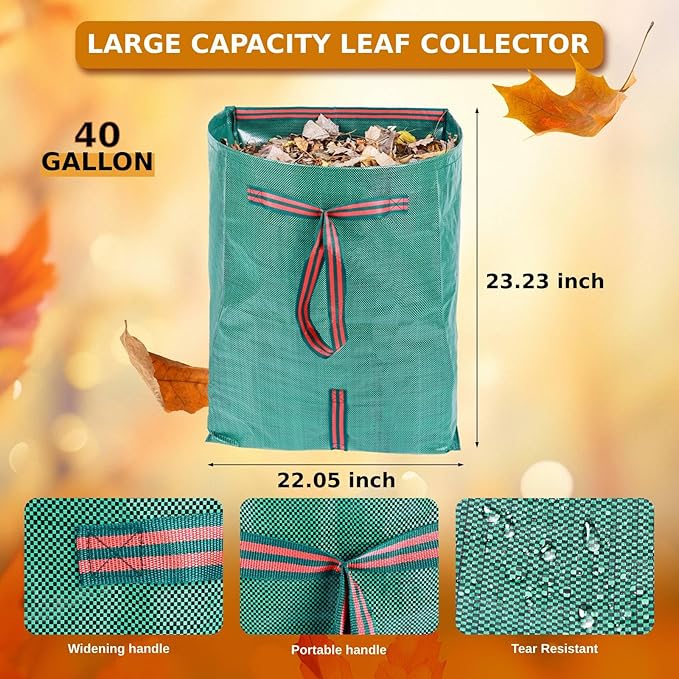Leaf Collector Bags,Collapsible Yard Waste Bag 4-Pack,Large Yard Dustpan-Type Garden Bag,Reuseable Lawn and Leaf Bags,40 Gallons Garden Bags for Leaves Lawn Grass Clippings Parties,Laundry,Camping