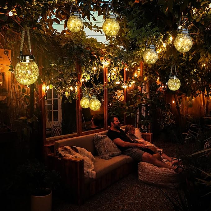 ROSHWEY Solar Lantern, 2 Pack Outdoor Lanterns with 30 LED Waterproof Garden Decor Patio Solar Lights Outdoor Decorative Backyard Outdoor Hanging, Warm Light