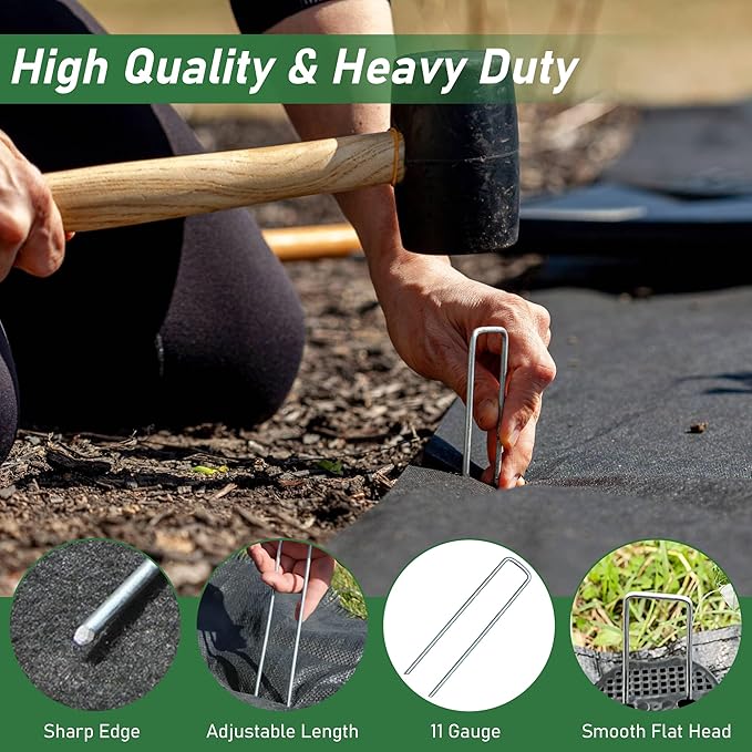 500 Pack Landscape Staples 6 Inches 11 Gauge Stakes, Galvanized Garden Stakes U-Shaped Pins and Landscaping Staples for Sod Anchoring Landscape Fabric Irrigation Tubing