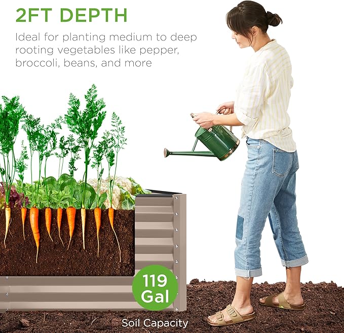 Best Choice Products 4x2x2ft Outdoor Metal Raised Garden Bed, Deep Root Planter Box for Vegetables, Flowers, Herbs, and Succulents w/ 119 Gallon Capacity - Taupe