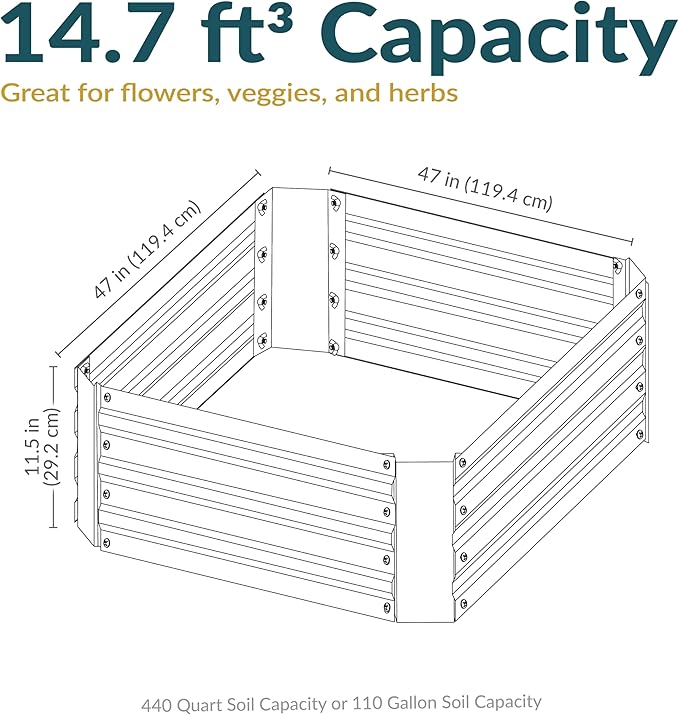 Sunnydaze Galvanized Raised Garden Bed - Metal Raised Bed for Gardening - Outdoor Planter Box for Flowers, Plants, and Vegetables - Silver - 12” H Square