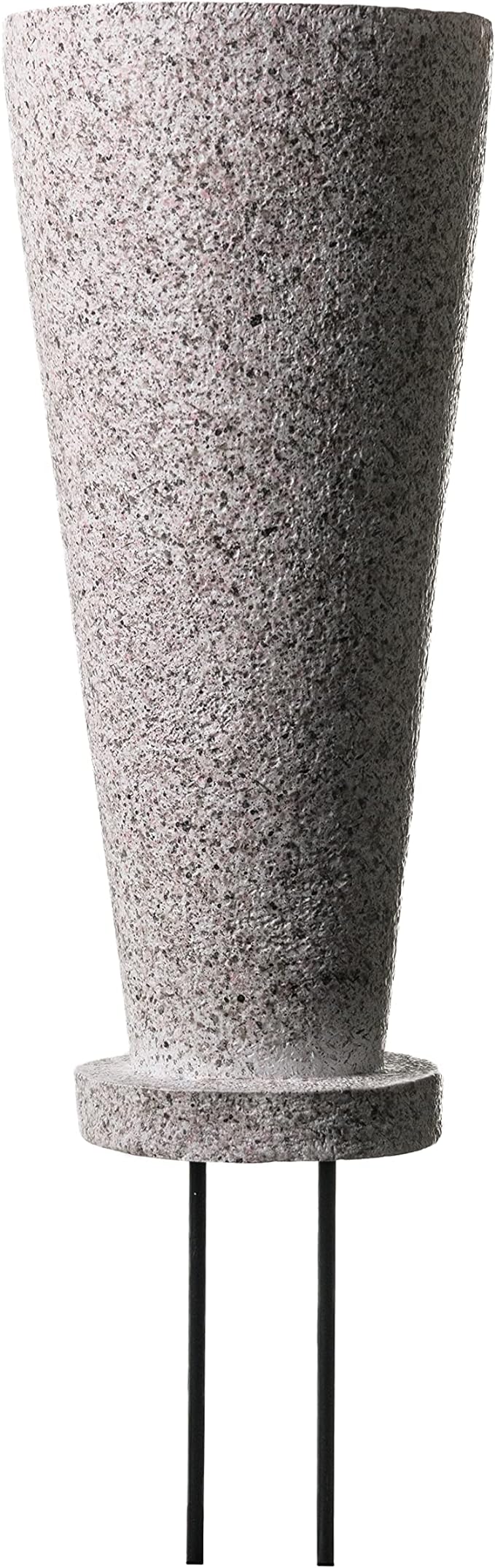 Cemetery Vase with Stakes - Plastic Flower Vases with 2 Ground Spikes, Draining Holes - for Garden, Lawn, Yard - Memorial Grave Decorations 12.7x3.4x3.9, Grey Granite Design
