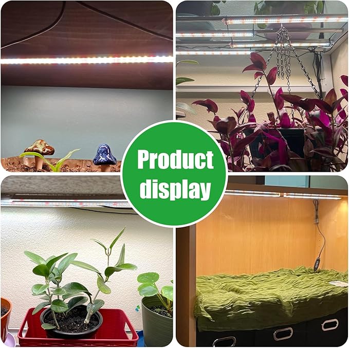 Two Strip Growing Lamp for Indoor Plants, Red & 3000K & 6000K Full Spectrum LED Grow Light Strips with Auto ON/Off 3/9/12H Timer,10 Dimmable Levels for Green House Succulent (13 in)