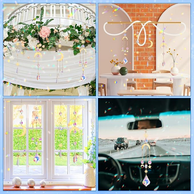 Crystal Suncatcher, 4pcs Sun Catchers Indoor Window Hanging Crystals for Windows Prism Rainbow Makers for Ceiling Garden Porch Decor Christmas Decorations Home Party Wedding Ornaments