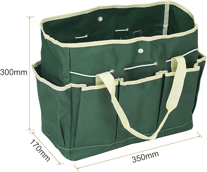 HARFINGTON Garden Tool Bag 14" x 6.7" x 12" Large Oxford Waterproof with Pockets Garden Tote Bag Gardening Plant Tool Organizer Storage Carrier Store for Outdoor Women Men, Dark Green