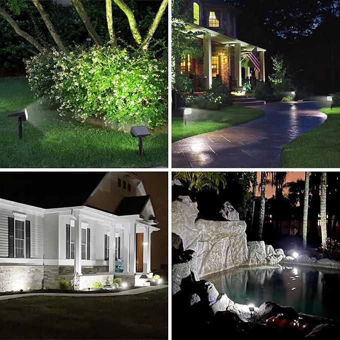 WELALO Solar Spot Lights Outdoor, [2 Pack/52 LED/3 Modes] 2-in-1 Solar Landscape Spotlights, Solar Powered Security Lights, IP65 Waterproof Wall Lights for Walkway Yard Garden Driveway(Cool White)