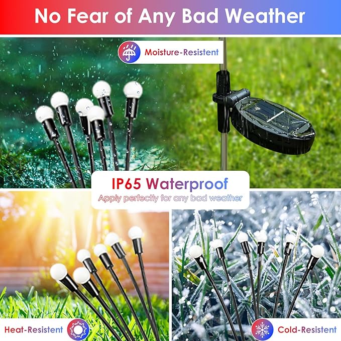 OZS 8pack Solar American Flag Lights - 4th of July Solar Garden LED Outdoor Waterproof Firefly Light for Memory Day, Independence Day, National Day Decoration (Red White Blue)