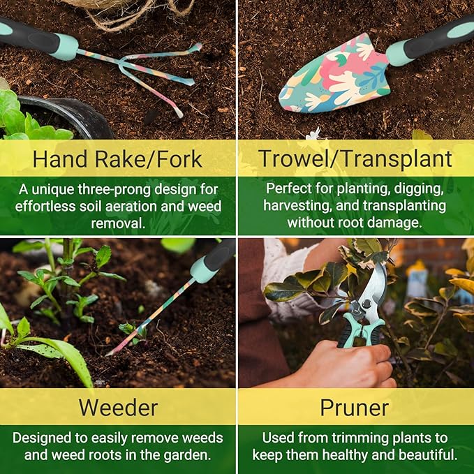 5-Piece Tool Set, Durable Garden Kit with Ergonomic Non-Slip Handles, Accessories and Gifts for Women, Floral Design for Yard and Gardening Work