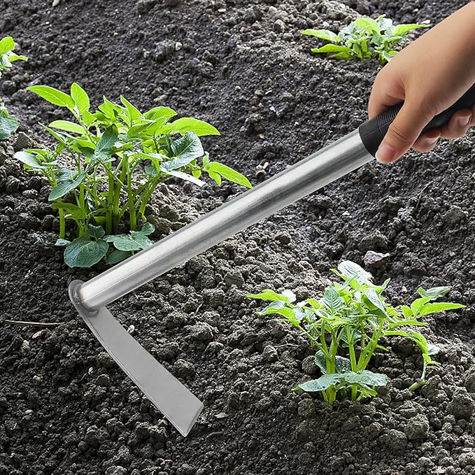 5 PCS Hoe Garden Tool Set, Hoe and Cultivator Hand Tiller, Heavy Duty Digging Hoe, 2 Fork and 3 Fork Hand Tiller for Gardening Weeding Digging Loosening Soil, Carbon Steel
