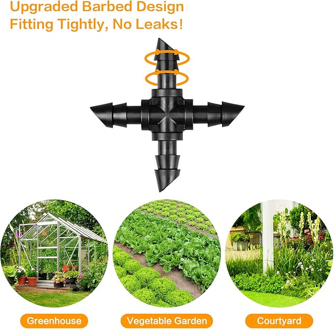 Drip Irrigation Fittings Barbed Cross Tee for 1/4" Irrigation Tubing, 40 Pieces Barbed 4 Way Connectors, Drip Line 4 Way Couplings for Drip Sprinkler Garden Lawn Systems