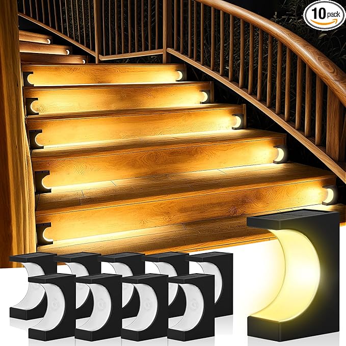 ZOOI Solar Step Lights for Outside, Step Lights Outdoor Waterproof, Outdoor Solar Stair Light for Yard, Garden Decor for Outside, Solar Garden Lights for Step, Stair, Patio, Porch, Deck Decor, 10PCS