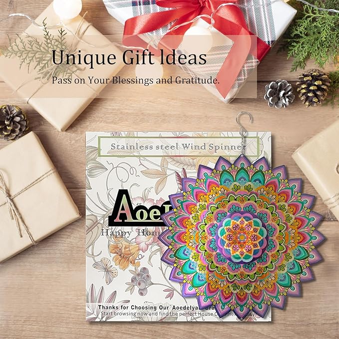 Wind Spinners Outdoor Mandala Lucky Clover,Wind Spinner Lucky Gifts for Women/Mother/Father/Men,Stainless Steel Kinetic 3D Wind Spinner Outdoor&Indoor Decoration Yard Art Garden Decor