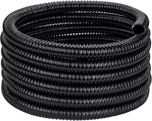 Pond Tubing ID 1/2” × 20ft Black Corrugated Flexible Reinforced Waterfall Pond Tube Sump Pump Hose, Non-toxic & Kinkproof (20 ft, 1/2" ID)
