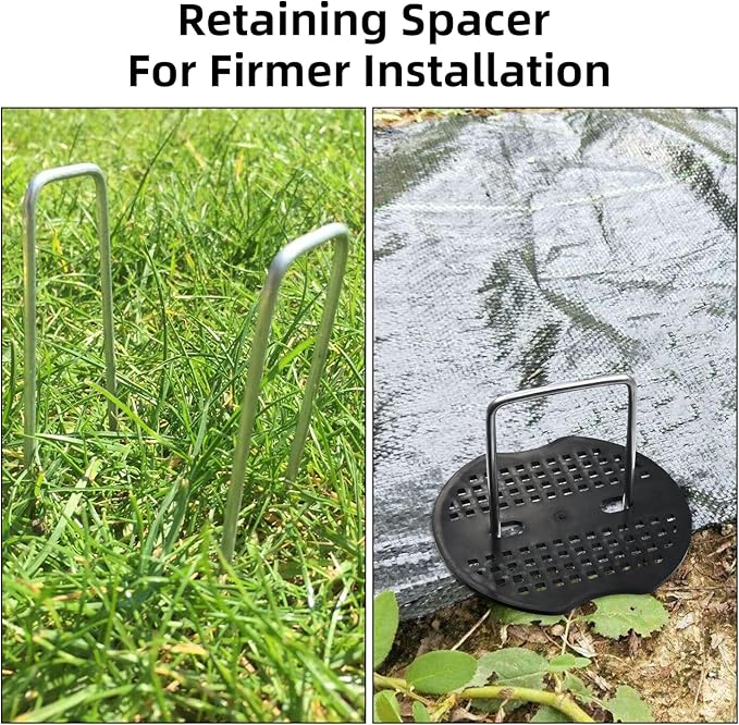 40 Pack 6 Inch Landscape Staples & 40pcs Fixing Gasket Sets, Garden Stakes Galvanized Steel Fabric Pins Heavy-Duty U Shape Sod Turf Pins for Ground Weed Fabric Barrier, Orchard, Yard, Tents