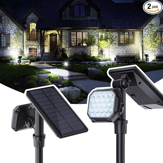 JSOT Outdoor Spotlights - Solar Spot Light Solar Lights Outdoor Waterproof Landscape Spotlights Decoration for Outside Garden Yard Driveway Tree (Cool White, 2 Pack)