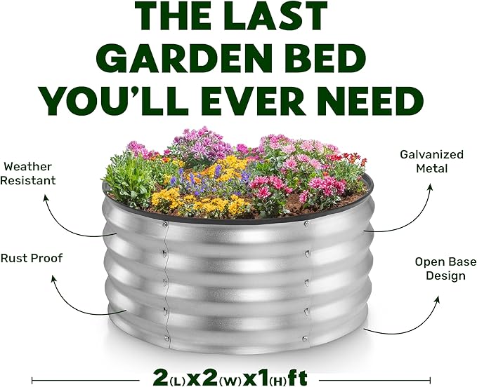 Galvanized Raised Garden Beds Outdoor // 2×2×1 ft Planter Raised Beds for Gardening, Vegetables, Flowers // Large Metal Garden Box (Silver) // Patented Tool-Free Design