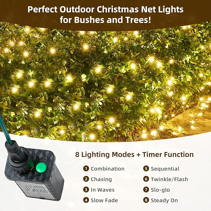 Led Net Lights Christmas Lights Outdoor Christmas Net Lighting with 121Led Mini Globe Lights 5ftx5ft, Outdoor Indoor Fairy Mesh Net Lights for Christmas Trees, Bushes, Shrubs Decorations(WarmWhite)
