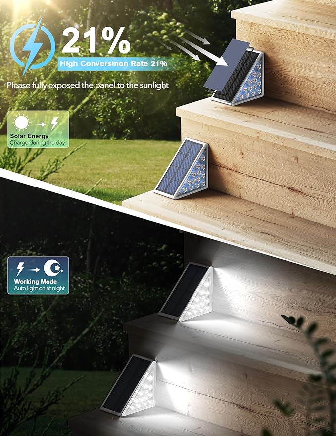 LED Solar Step Lights Waterproof Outdoor Stair Lights, Solar Deck Lights Outdoor Decor IP67 Solar Lights for Yard, Patio, Garden, Walkways, Front Door, Pathway, Driveway (8)