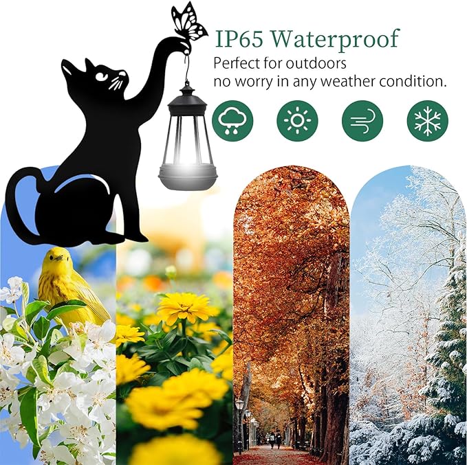 Solar Lights Outdoor Garden Decor - Black Cat Figurine Light Stake with Butterfly Decorative Metal Housewarming Ornament for Yard Pathway Lawn Patio – Unique Gift Ideas for Christmas