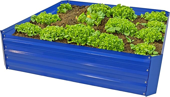 Sunnydaze Galvanized Raised Garden Bed - Metal Raised Bed for Gardening - Outdoor Planter Box for Flowers, Plants, and Vegetables - Blue - 12” H Square