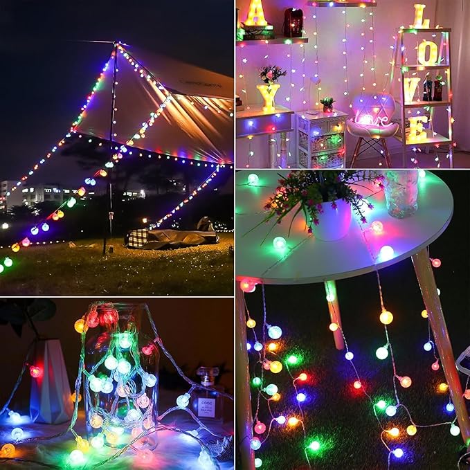 Coloured Globe String Lights Battery Operated,1 Pack 26.2FT 60 LED 16 Colour Changing Water Proof Crystal Ball Outdoor String Lights with Remote Control for Home, Patio,Party,Garden ,Christmas,Easter